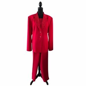 Eva Polini Couture Red 3pc Pant Suit, with Beading, Size 18